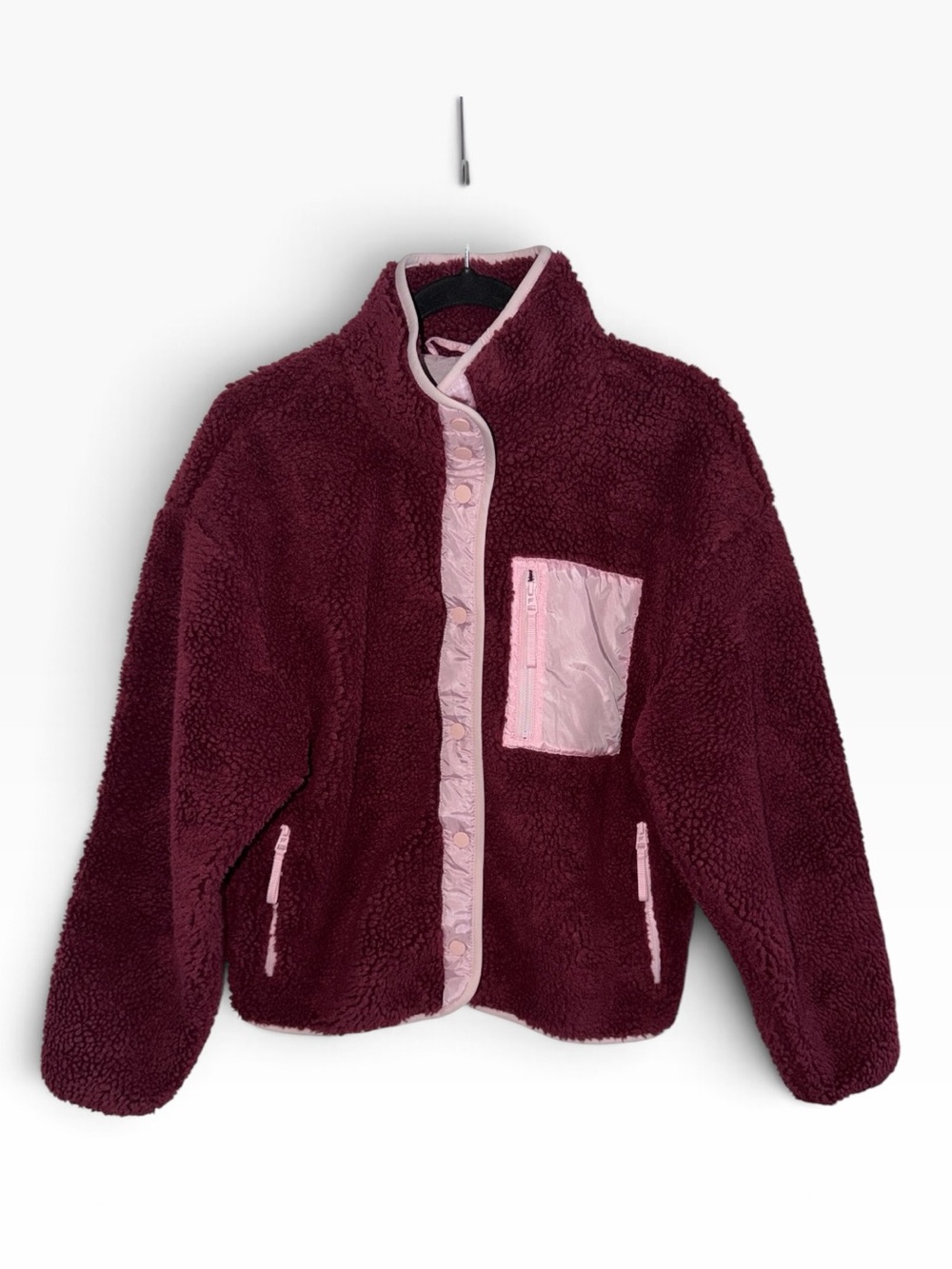 Fabletics Burgundy Sherpa Jacket in with Pink Trim size XS - Picture 3 of 9